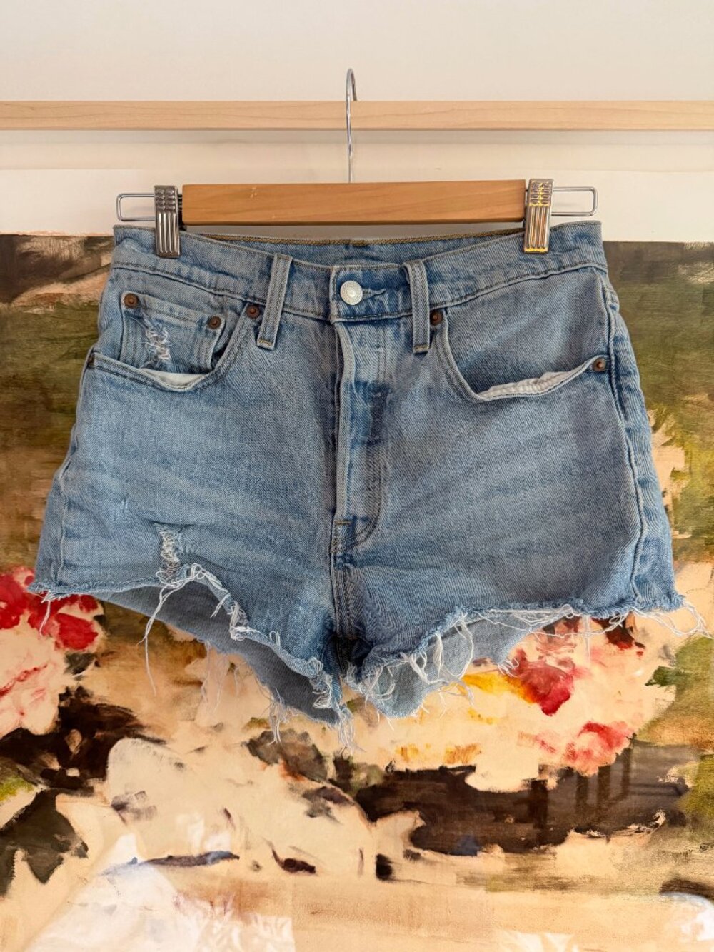 Levi's light blue distressed 501 cutoff shorts